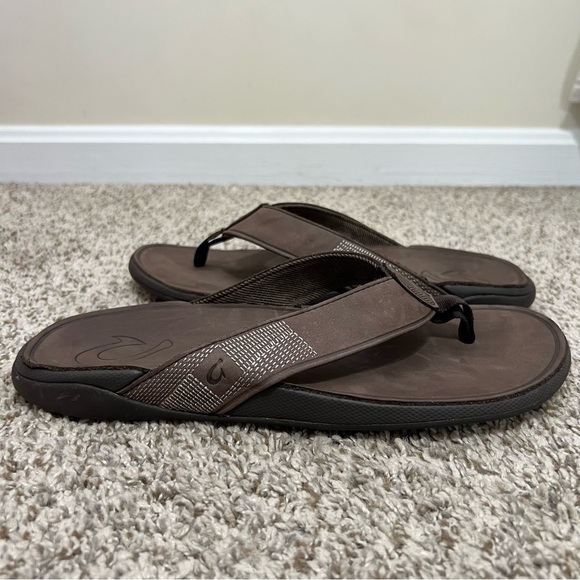 OluKai Tuahine Men’s Waterproof Leather Sandals Dark Wood Size 10 main image 4